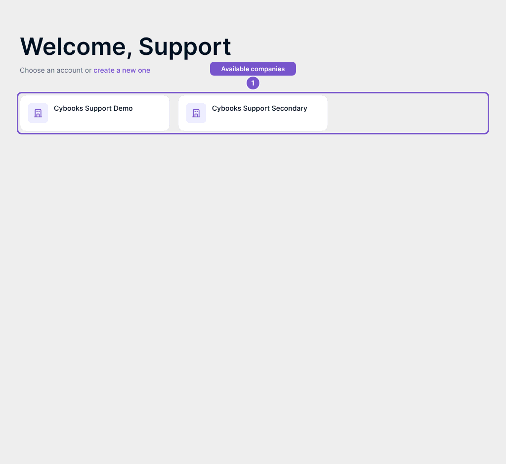 Account chooser with two available company cards highlighted.