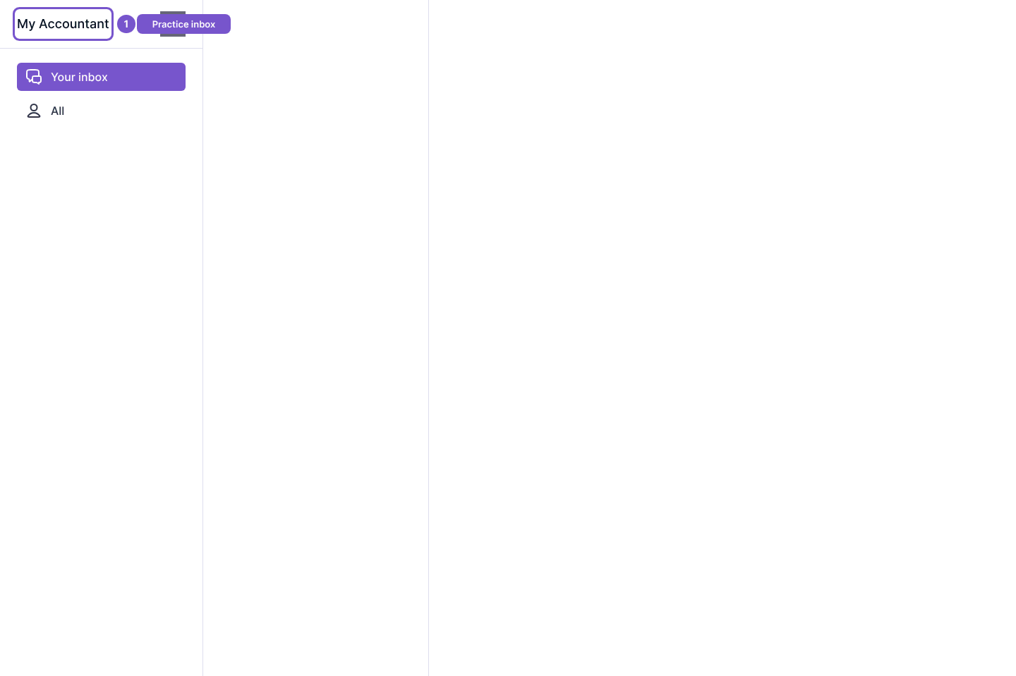 Practice inbox with Your inbox and All navigation and no conversation selected.