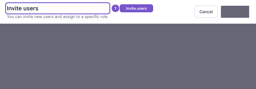 Invite users form heading, invitation guidance and Cancel action.