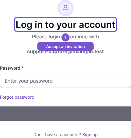 Invitation sign-in page with the invited email, password field and Forgot password link.