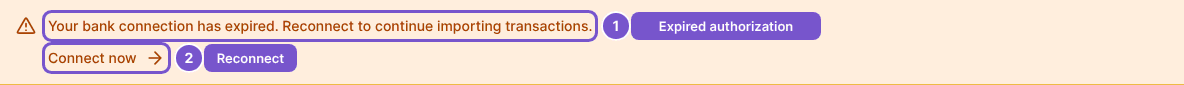 Expired connection banner with the Connect now action