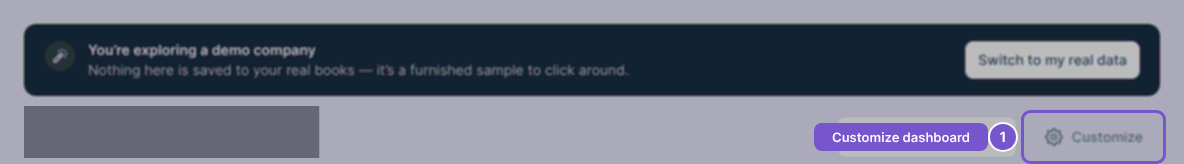 Dashboard header with a demo-company notice and Customize control