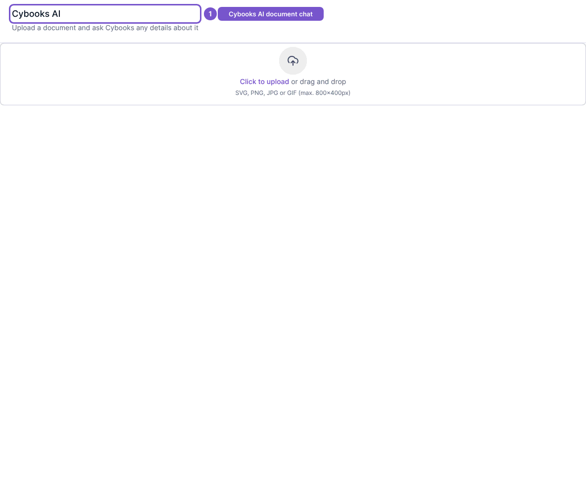 Cybooks AI document-chat entry with an empty upload area