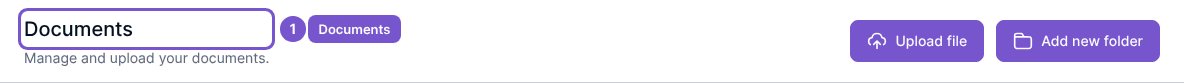Documents heading with Upload file and Add new folder controls