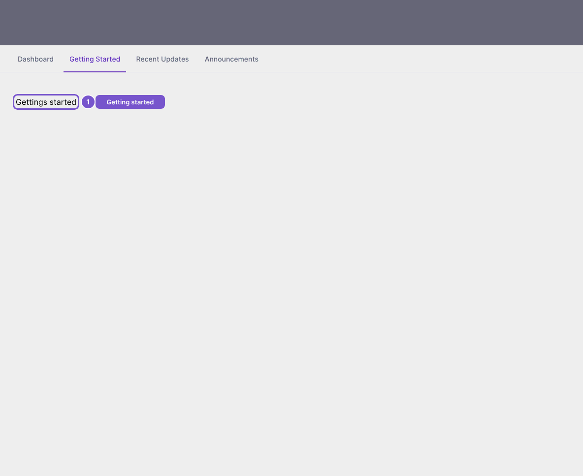Dashboard navigation with Getting Started selected and its landing-page heading