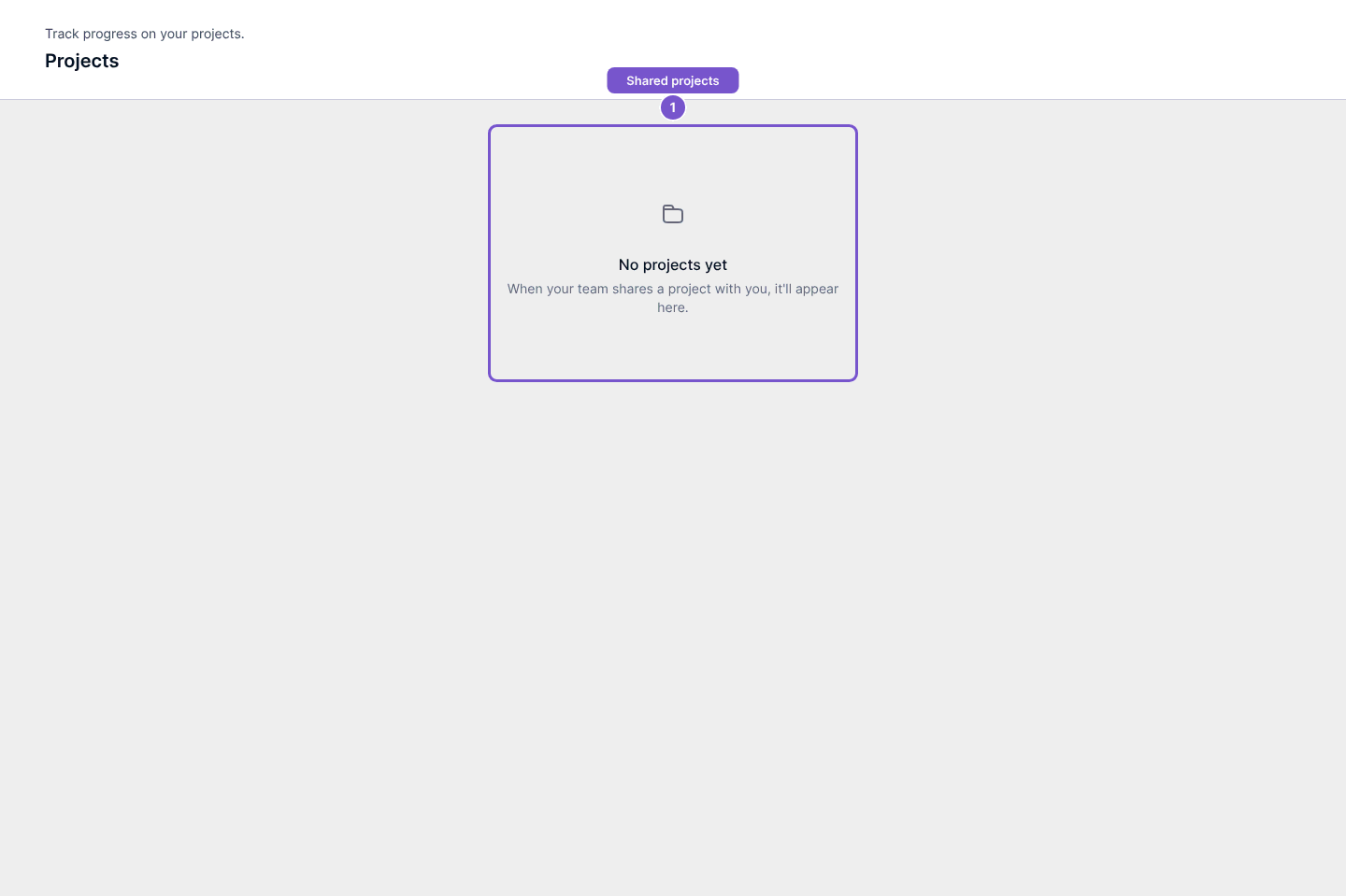 Customer Projects page showing No projects yet