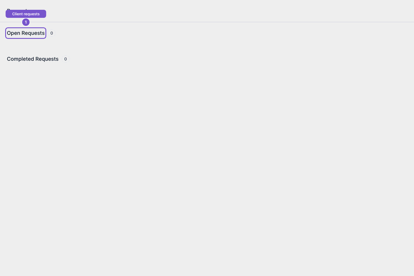 Portal request list with Open Requests and Completed Requests