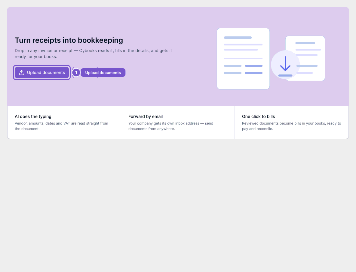Document Extraction first-run page with Upload documents highlighted