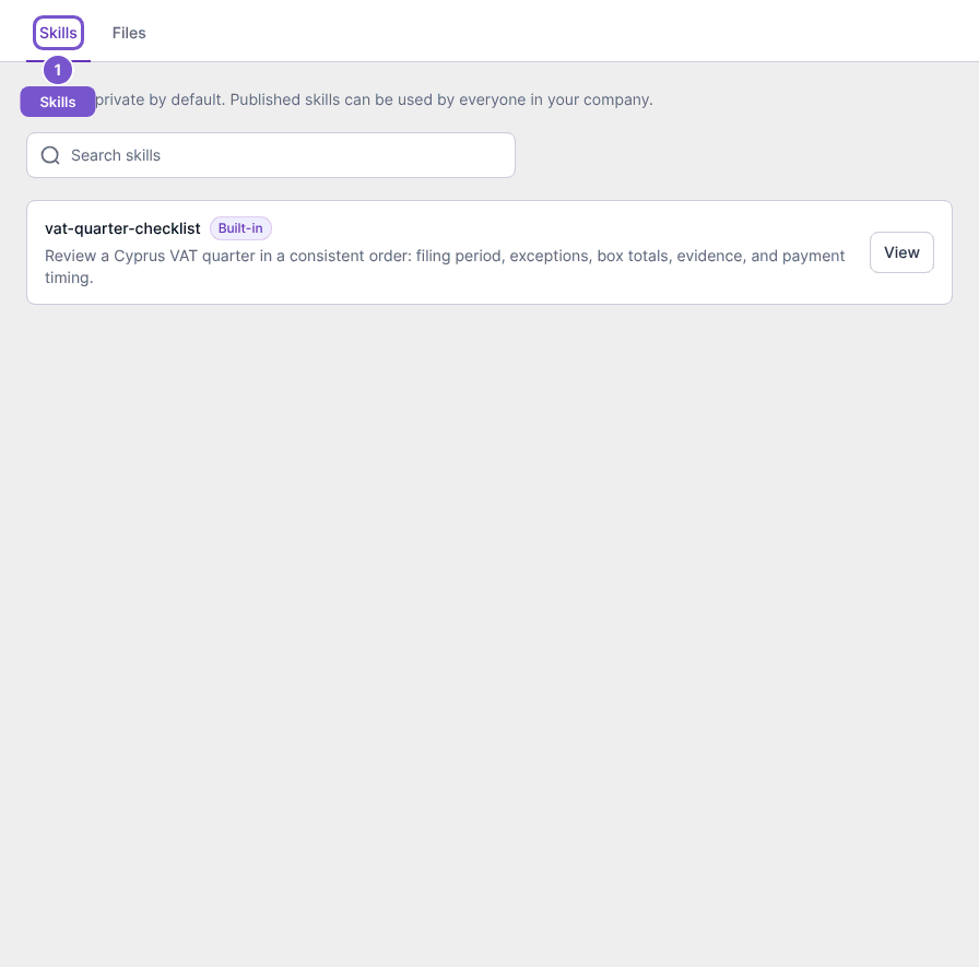 AI Knowledge Skills tab with an available skill entry