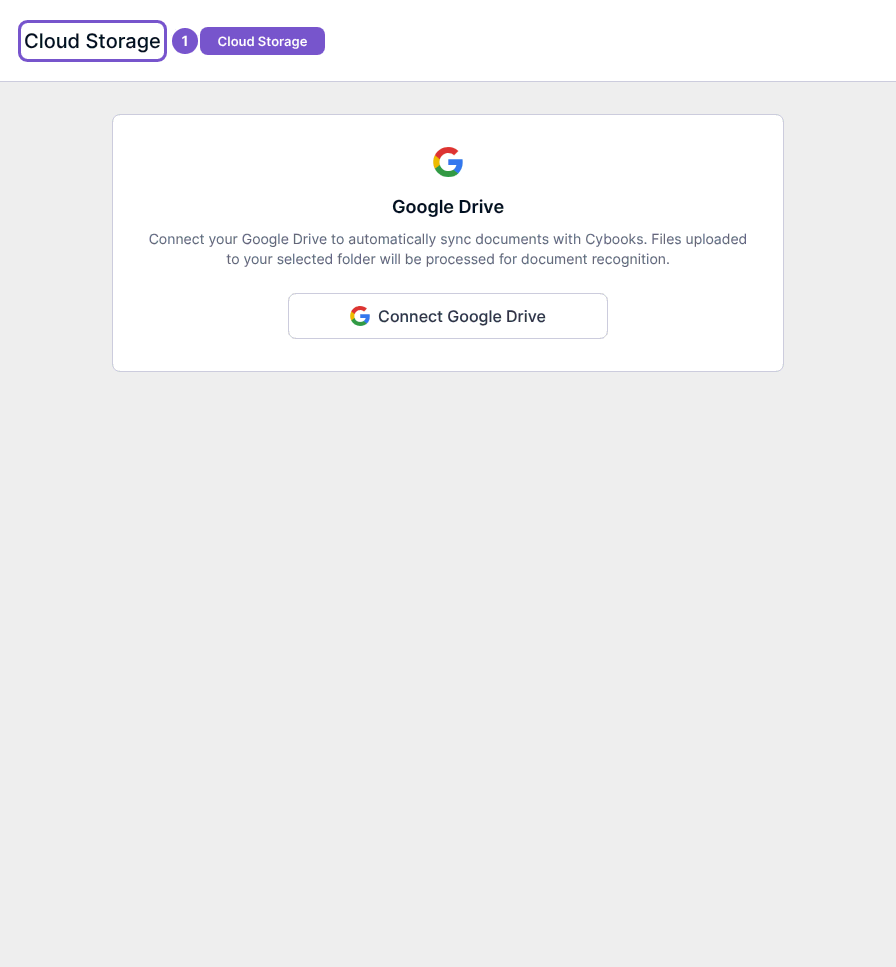 Cloud Storage page showing Connect Google Drive