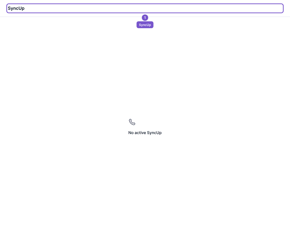 SyncUp page showing No active SyncUp