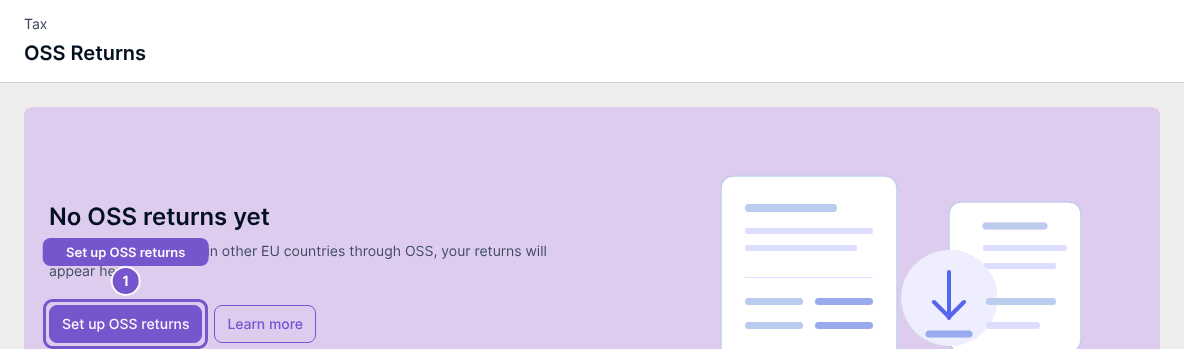 OSS Returns first-run page with Set up OSS returns highlighted